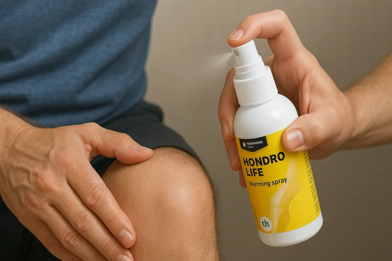 Aplicación tópica de Hondrolife sobre la rodilla – uso externo.