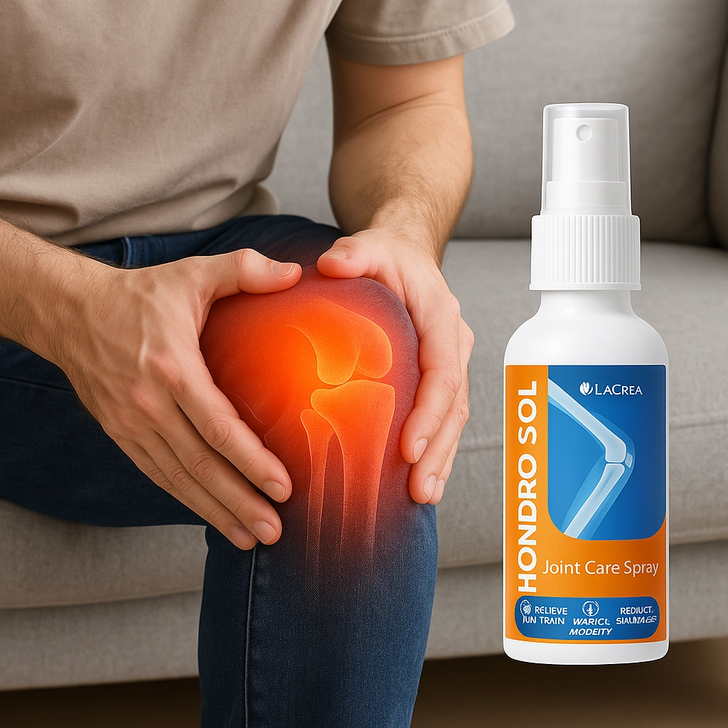 Persona con dolor en la rodilla tocando la articulación