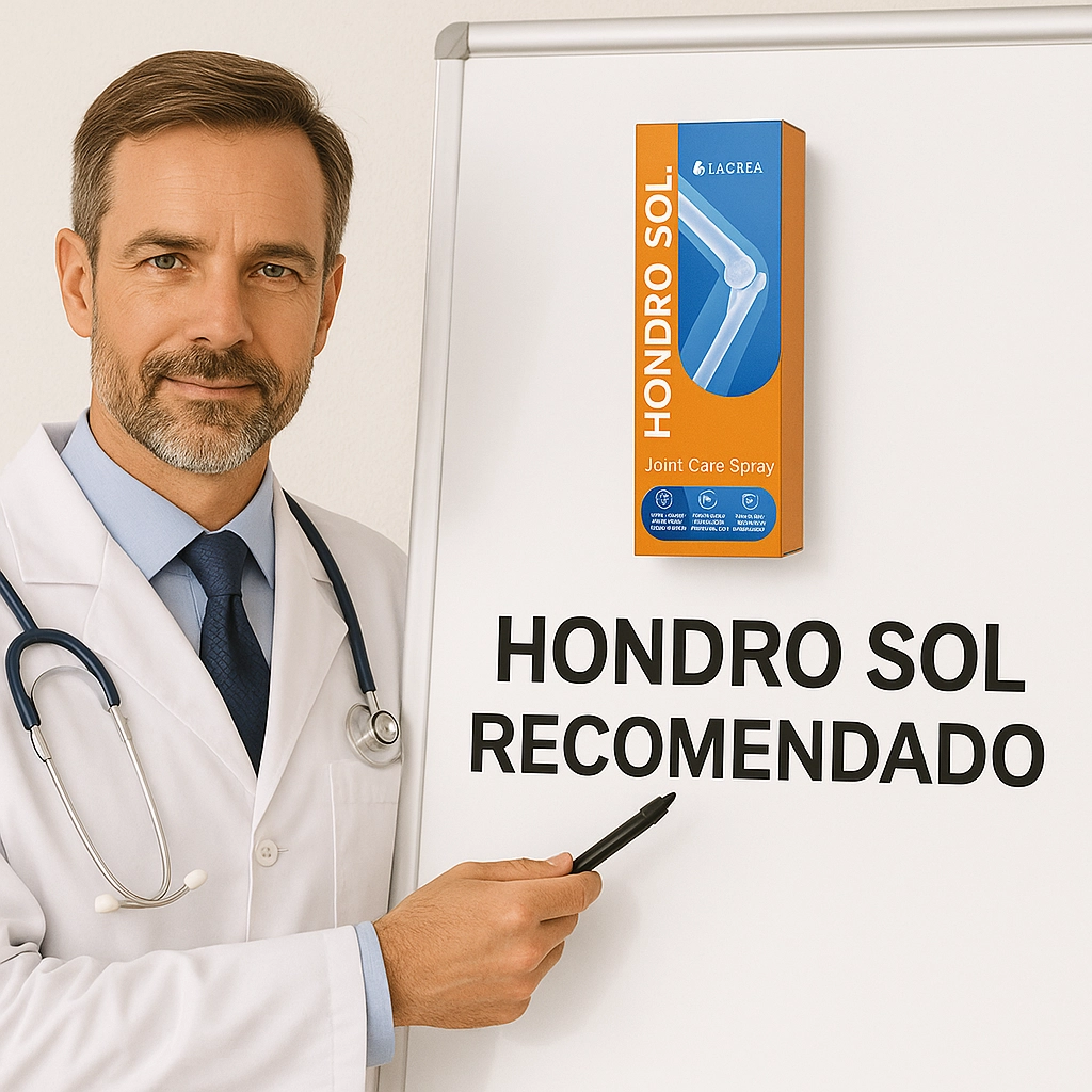 Médico señalando una pizarra con Hondro Sol recomendado