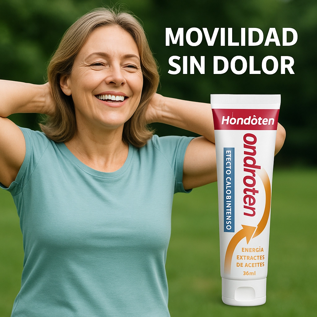 Mujer sonriente disfrutando de movilidad sin dolor gracias a Hondroten