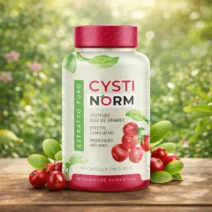 CystiNorm cápsulas en formato gel con presentación del producto