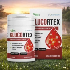 Glucortex cápsulas en formato gel con presentación del producto