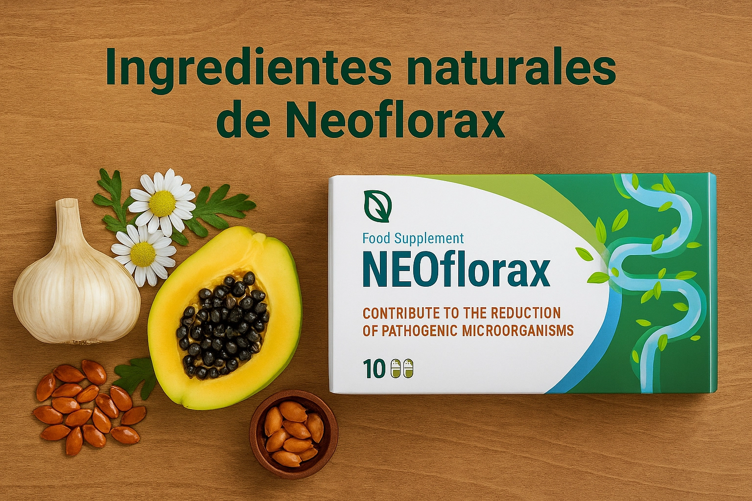 Ingredientes naturales de Neoflorax para salud intestinal y antiparásitos