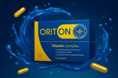 Caja de Oriton rodeada de cápsulas doradas y agua dinámica – refuerzo auditivo natural