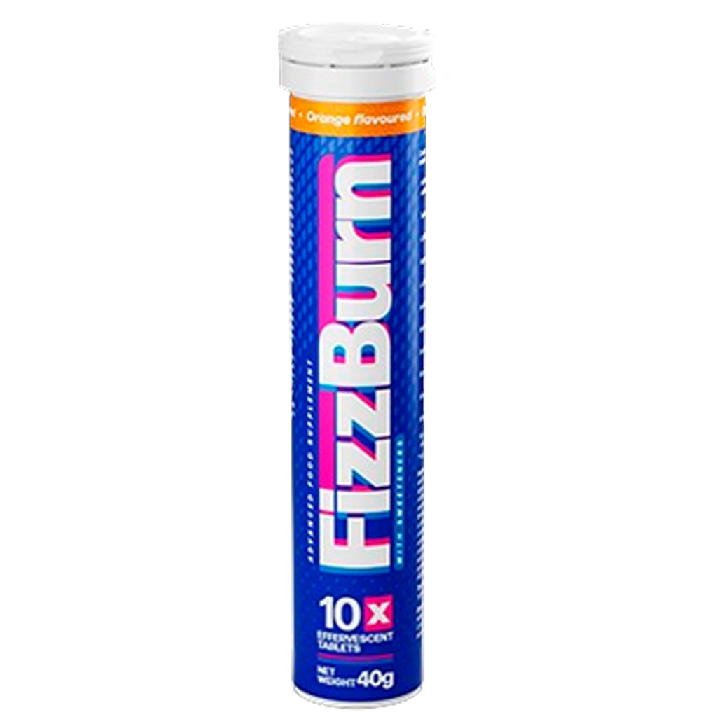 Tabletas efervescentes Fizzburn para perder peso con sabor a naranja — composición natural y solución efectiva para quemar grasa.